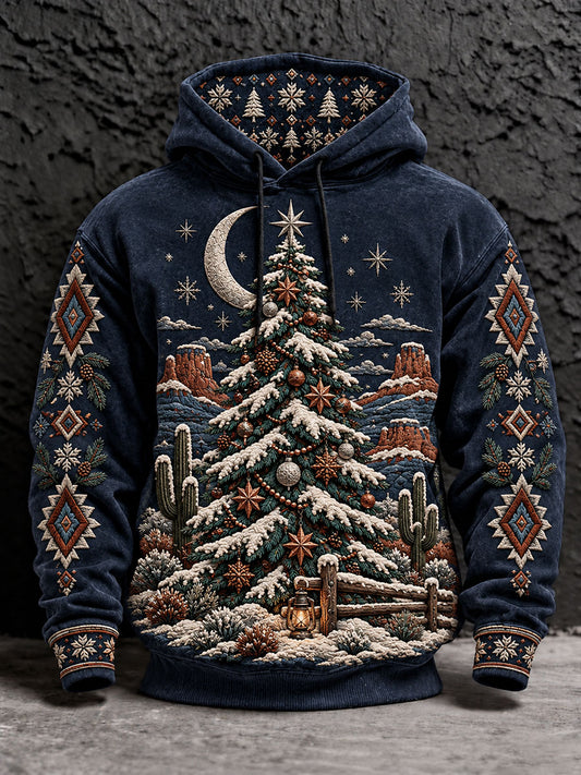 Men's Western Christmas Tree Print Hoodies