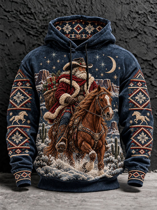 Men's Western Santa Print Hoodies