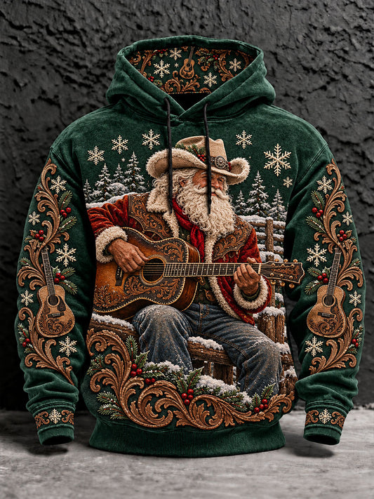 Men's Western Santa Print Hoodies