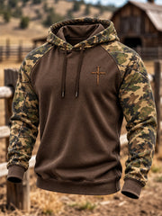 Men's Christian Cross Print Velvet Raglan Hoodie