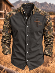 Men's Christian Cross Print Long Sleeve Shirt