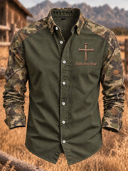 Men's Christian Cross Print Long Sleeve Shirt