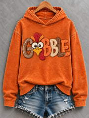 Women's Thanksgiving Gobble Turkey Print Casual Hoodie
