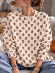 Women's Vintage Thanksgiving Turkeys Print Crew Neck Sweater