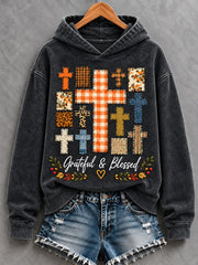 Women's Thanksgiving Greatful Blessed Print Casual Hoodie
