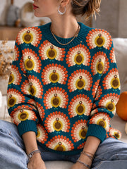 Women's Vintage Thanksgiving Turkeys Print Crew Neck Sweater