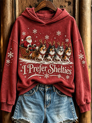 Women's Christmas I Prefer Shelties Santa Claus & Dogs Print Hoodie