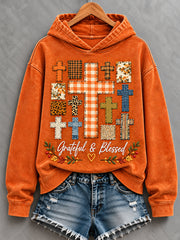 Women's Thanksgiving Greatful Blessed Print Casual Hoodie