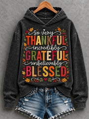 Women's Thanksgiving Thankful Greatful Blessed Print Casual Hoodie