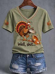 Women's Well Shit Fun Thanksgiving Print Short-sleeved T-shirt