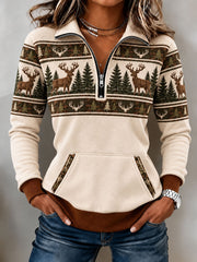 Women's Vintage Western Art Printed Zipper Sweater