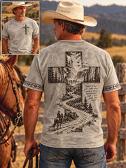 Men's Vintage Western Style Faith Lover Art Printed T-shirt