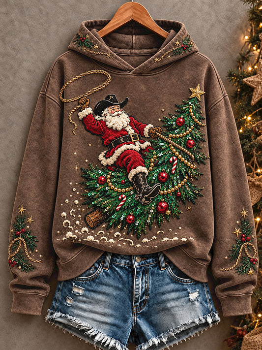 Women's Western Style Merry Christmas Art Printed Hoodie