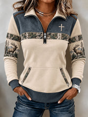 Women's Vintage Western Art Printed Zipper Sweater