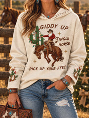 Women's Western Style Merry Christmas Art Printed Hoodie