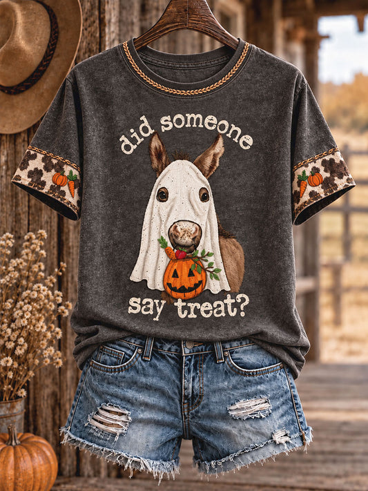 Women's Western Style Halloween Animals Art Printed T-shirt