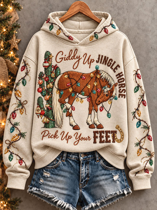 Women's Western Style Merry Christmas Art Printed Hoodie