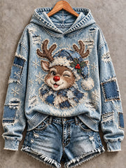 Women's Christmas Reindeer Print Hoodie