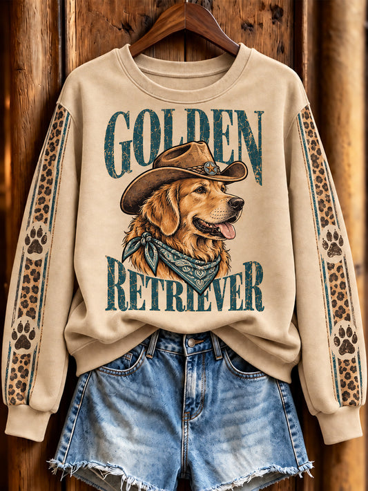Women's Western-style Golden Retriever Pattern Printed Casual Regular Sweatshirt