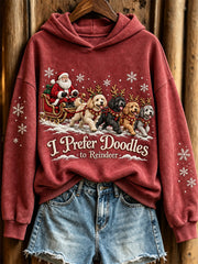 Women's I Prefer Doodles to Reindeer Christmas Santa Claus & Dogs Print Hoodie