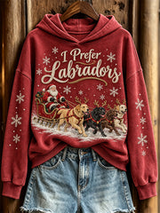 Women's Christmas I Prefer Labradors Santa Claus & Dogs Print Hoodie