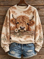 Women's Western Style Vintage Animals Art Printed Sweatshirt
