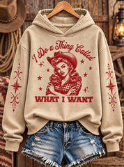 Women's I Do A Thing Called What I Want Print Casual Off-Shoulder Sweatshirt