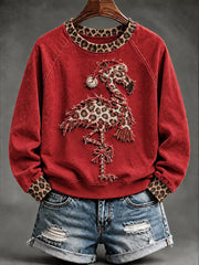 Women's Christmas Leopard Flamingo Print Casual Sweatshirt