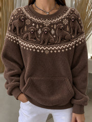 Women's Vintage Chocolate Labrador Dogs Yoke Isle Pattern Print Flannel Sweatshirt