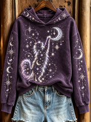 Women's Glitter Cat & Moon Moon Phase Celestial Art Print Hoodie