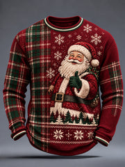 Men's Christmas Santa Claus Art Printed Waffle Long Sleeve T-Shirt