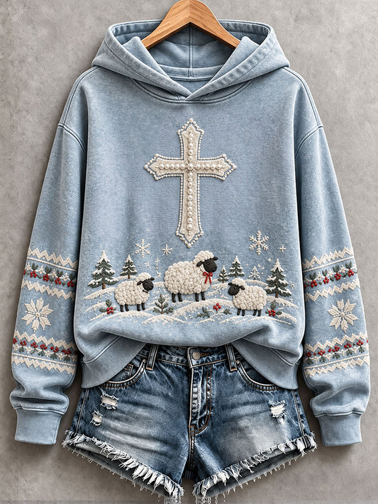 Women's Christian Sheep Print Hoodie