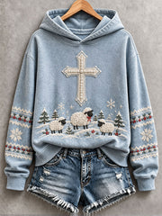 Women's Christian Sheep Print Hoodie