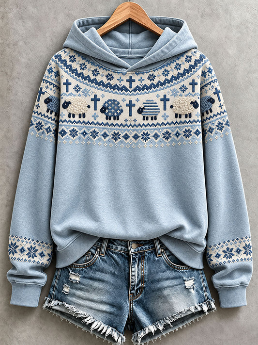 Women's Christian Sheep Print Hoodie
