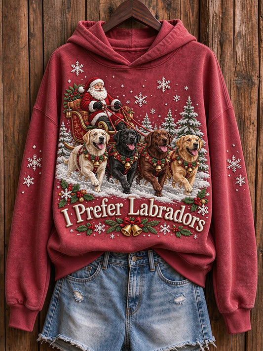 Women's Christmas I Prefer Labradors Santa Claus & Dogs Print Hoodie