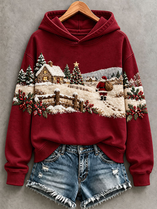Women's Christmas Landscape Print Hoodie