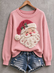 Women's Pink Santa Cozy Knit Sweater