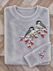 Women's Snowy Winter Black-capped Chickadee On Branch Print Flannel Sweatshirt