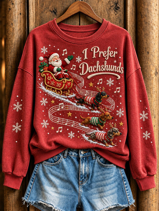 Women's Christmas Music-Themed Dachshunds and Santa Claus Pattern Casual Sweatshirt