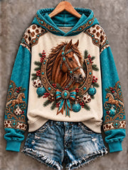 Women's Western Cowboy Christmas Horse & Horseshoe Art  Hoodie