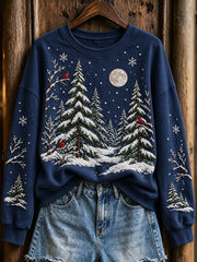 Women's Winter Snowy Bullfinches & Trees Pattern Casual Sweatshirt