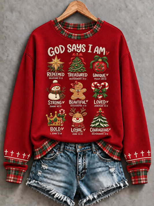 Women's 'God Says I Am...' Christmas Faith Printed Casual Sweatshirt