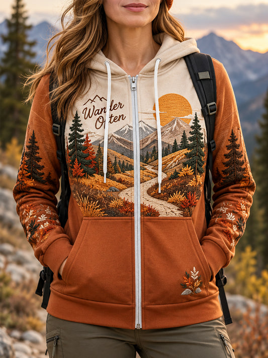 Women's Wilderness Trail Print Hike Lovers Zip-Up Hoodie