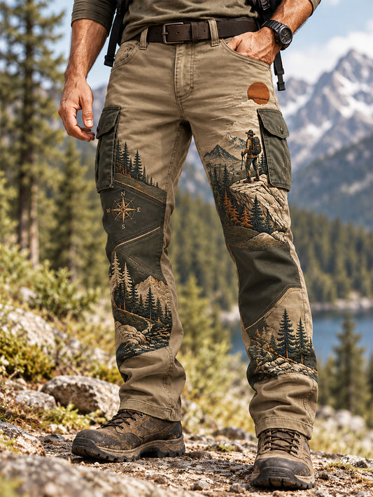 Men's Wilderness Trail Print Hike Lovers Casual Cargo Pants