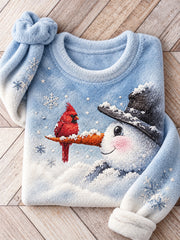 Women's Winter Snowmen And  Red CardinalPattern Causal Flannel Sweatshirt