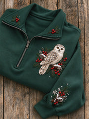 Women's Winter Snowy Snowy Owl On Branch Print Zip Up Sweatshirt
