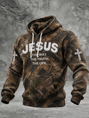 Men's Jesus The Way The Truth The Life Print Checkered Cotton Hoodie
