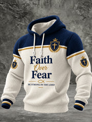 Men's Christian Faith Over Fear Cross Checkered Cotton Hoodie