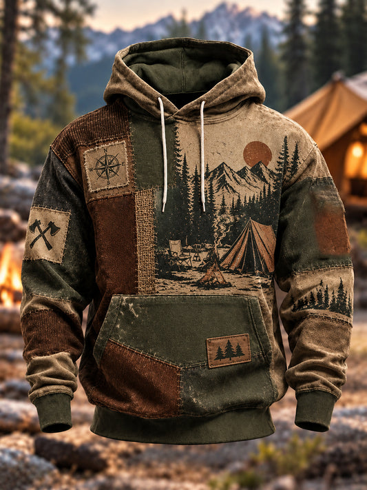 Men's Camping Oversized Drop-Shoulder Hoodie with Pockets