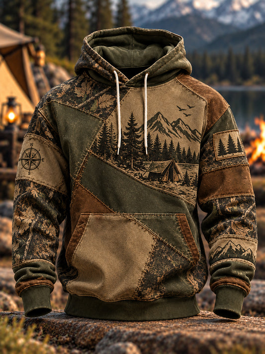 Men's Camping Oversized Drop-Shoulder Hoodie with Pockets